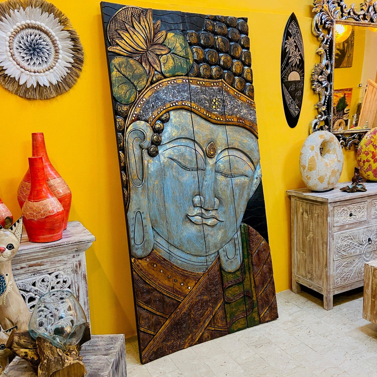 Buddha Separè Etnico Pieghevole Pannello Legno - ETNICBAY