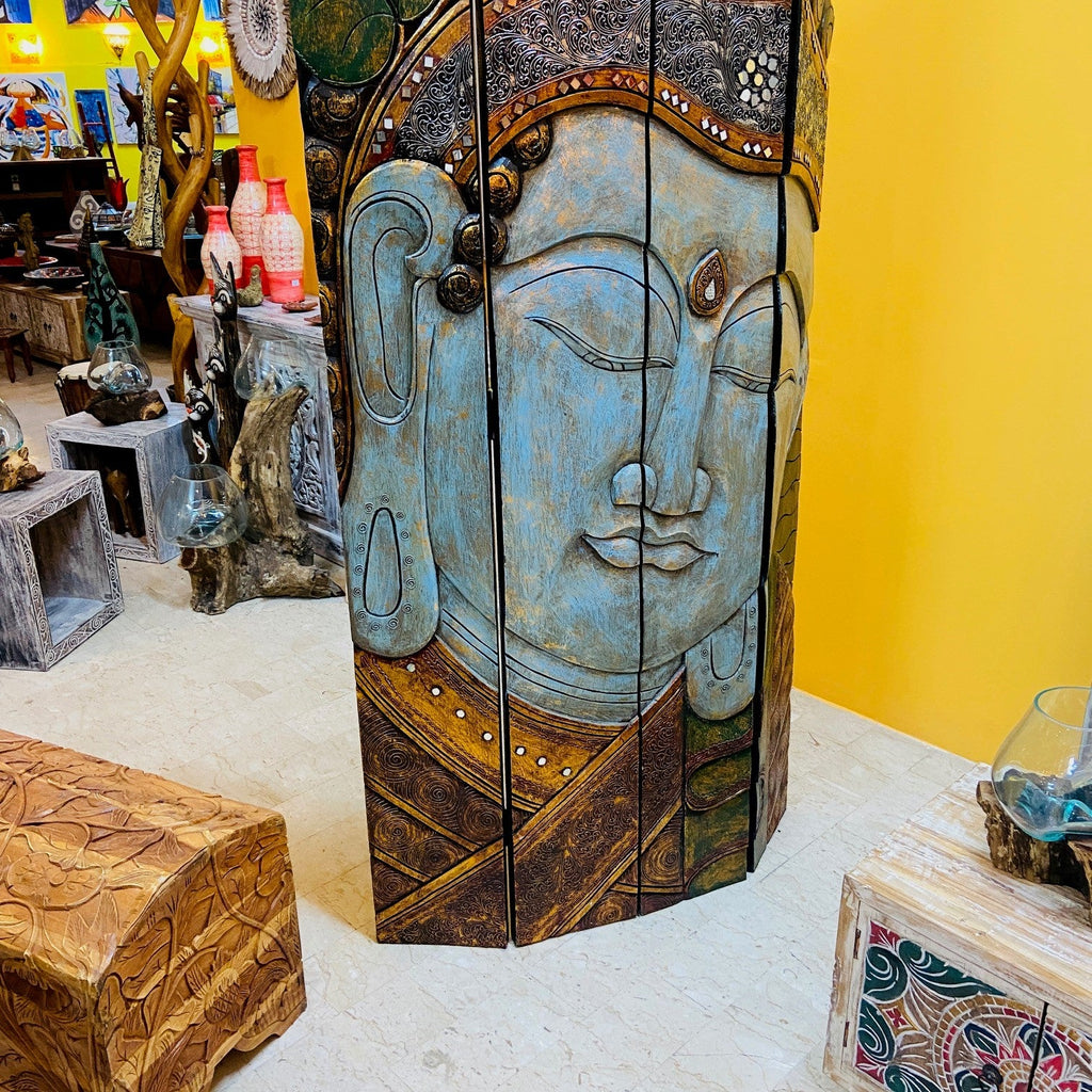 Buddha Separè Etnico Pieghevole Pannello Legno - ETNICBAY