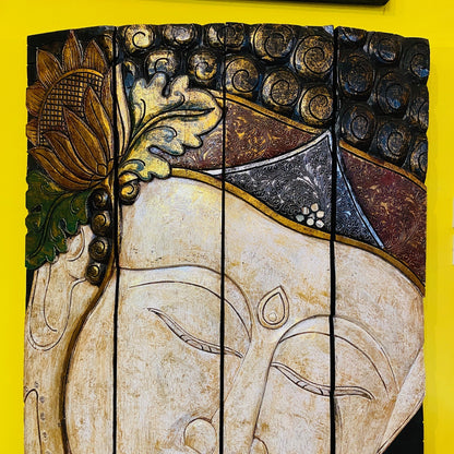 Quadro Buddha legno pannello separé etnico yoga