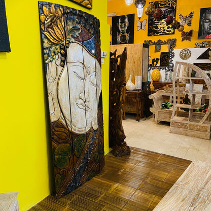Quadro Buddha legno pannello separé etnico yoga