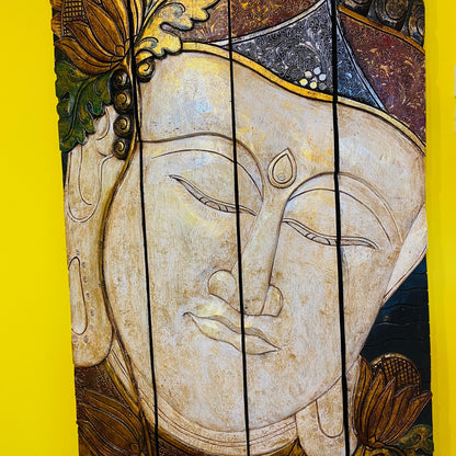 Quadro Buddha legno pannello separé etnico yoga