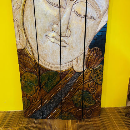 Quadro Buddha legno pannello separé etnico yoga