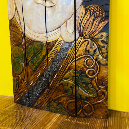 Quadro Buddha legno pannello separé etnico yoga
