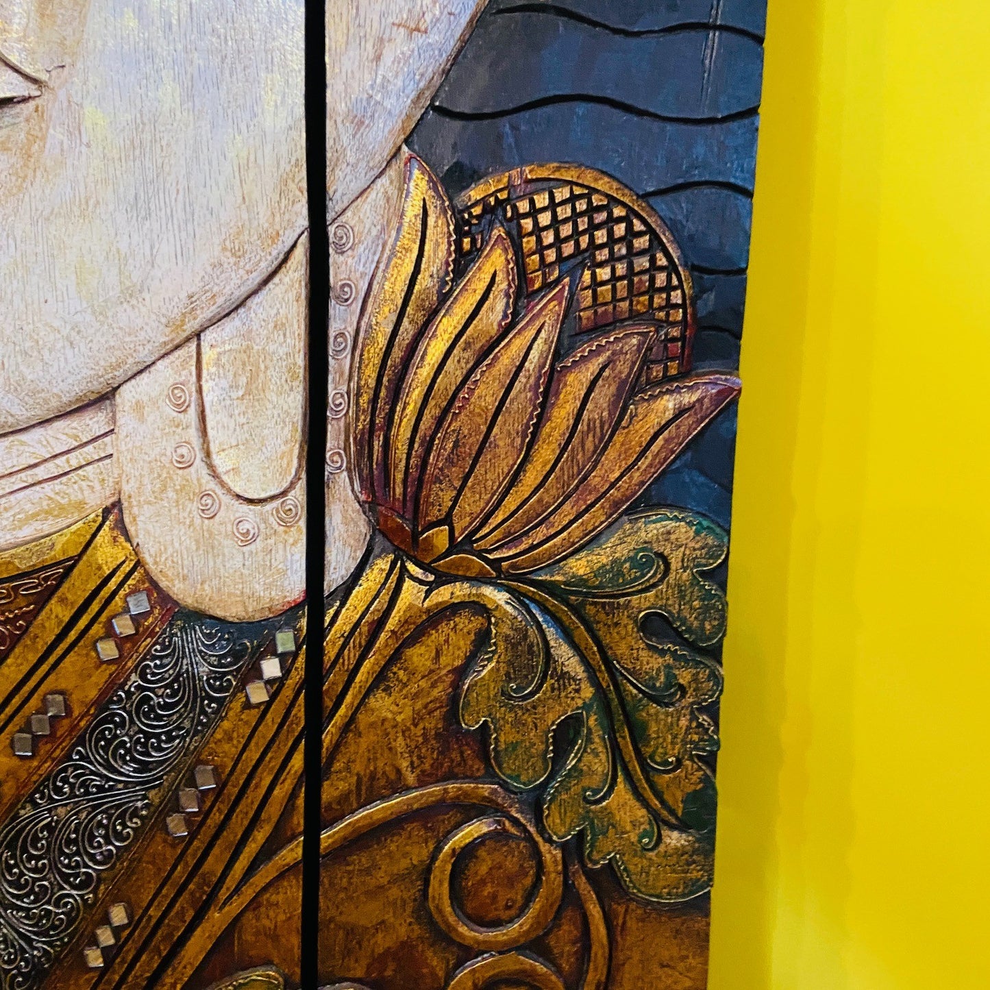 Quadro Buddha legno pannello separé etnico yoga