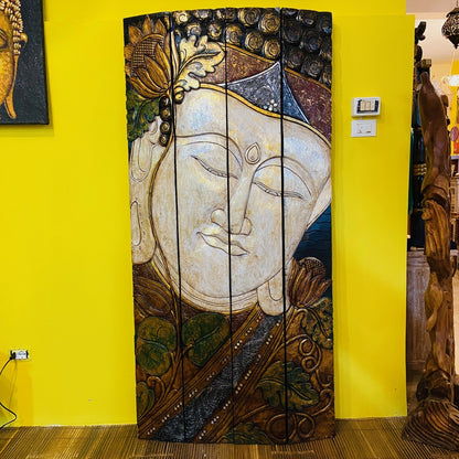 Quadro Buddha legno pannello separé etnico yoga