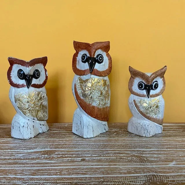 Gufo Set 3 Sculture Soprammobili Civetta Etnica