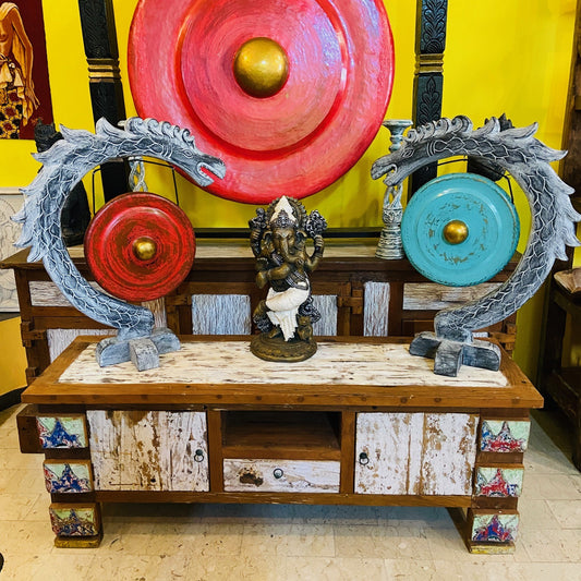 Meuble TV en teck, table basse ethnique rustique et shabby