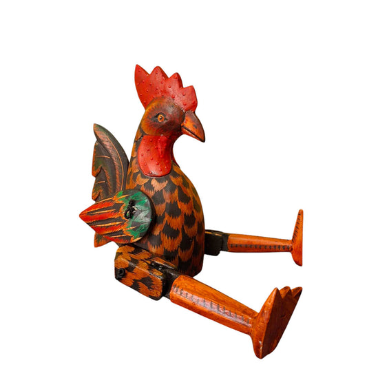 Statuette de marionnette en bois représentant un coq