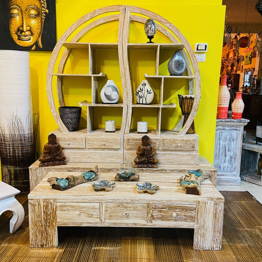 Table basse en teck de style shabby chic