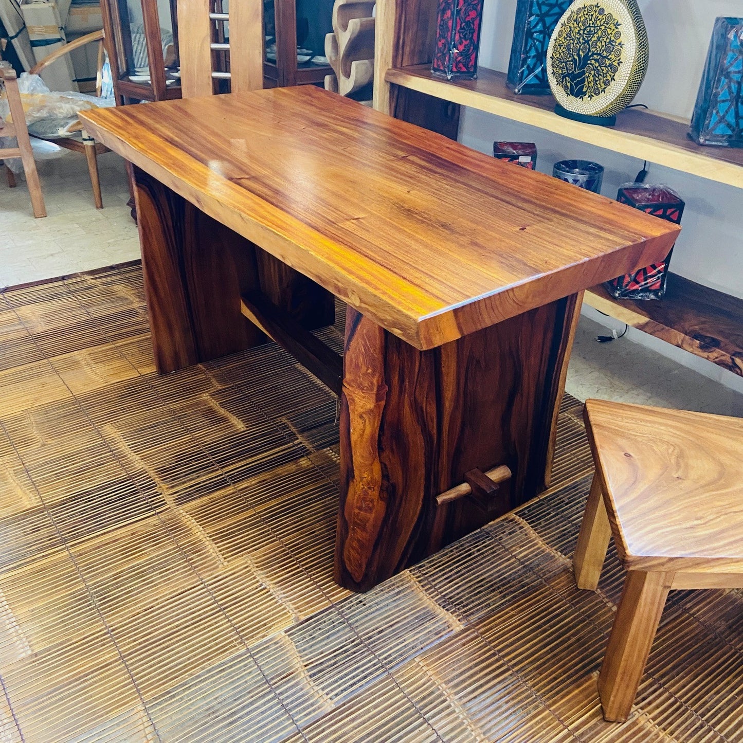 Ethnic table whole slice suar rustic desk