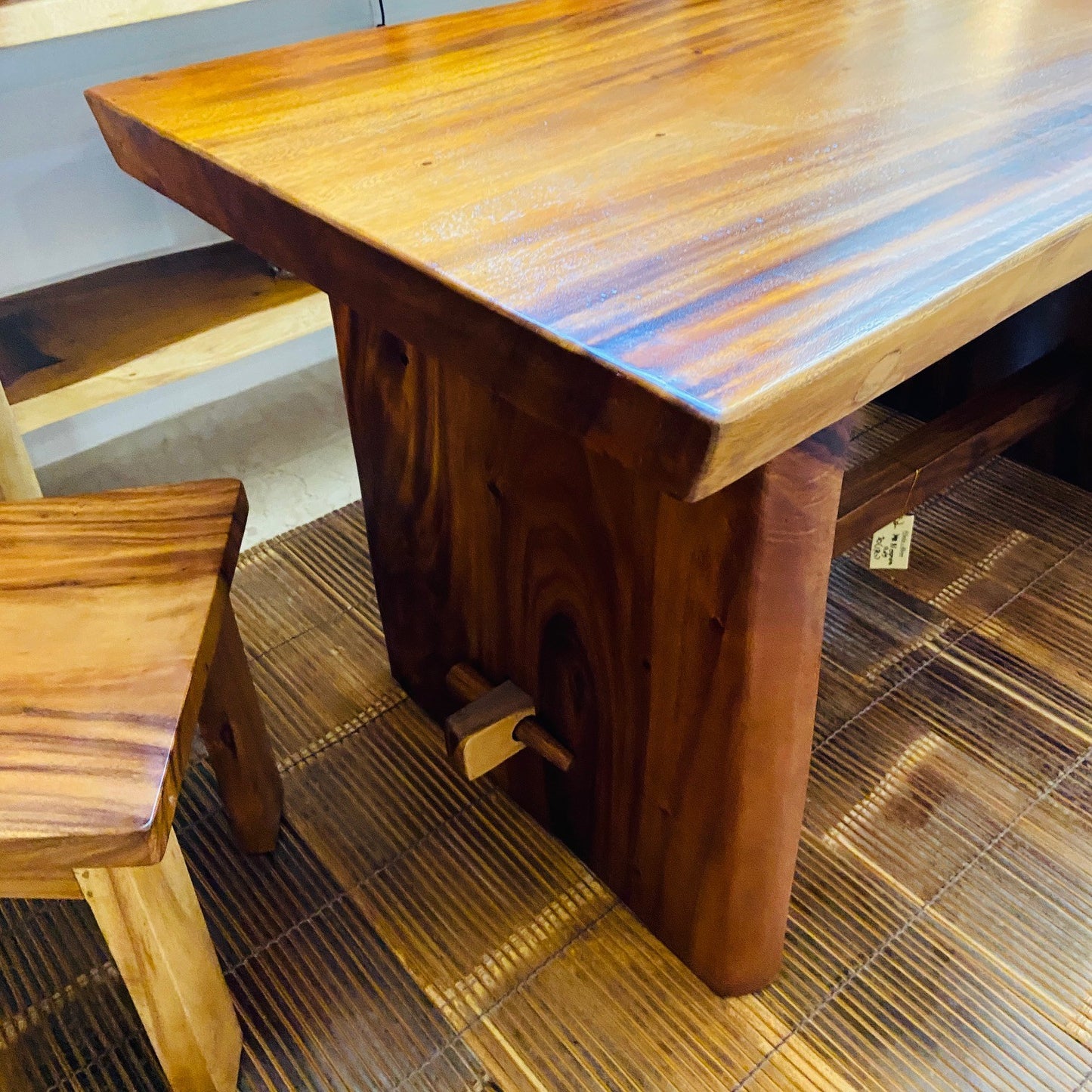 Ethnic table whole slice suar rustic desk