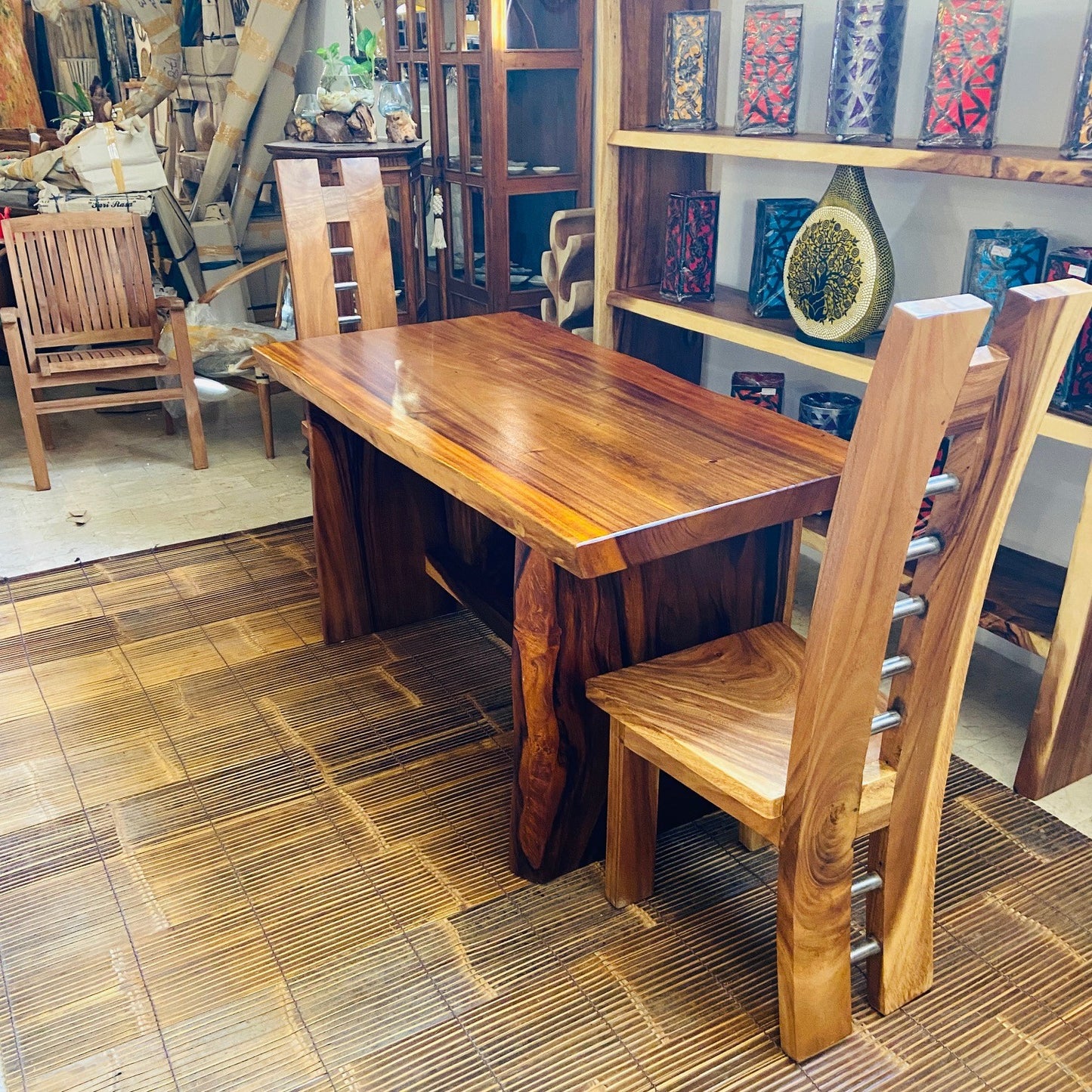 Ethnic table whole slice suar rustic desk
