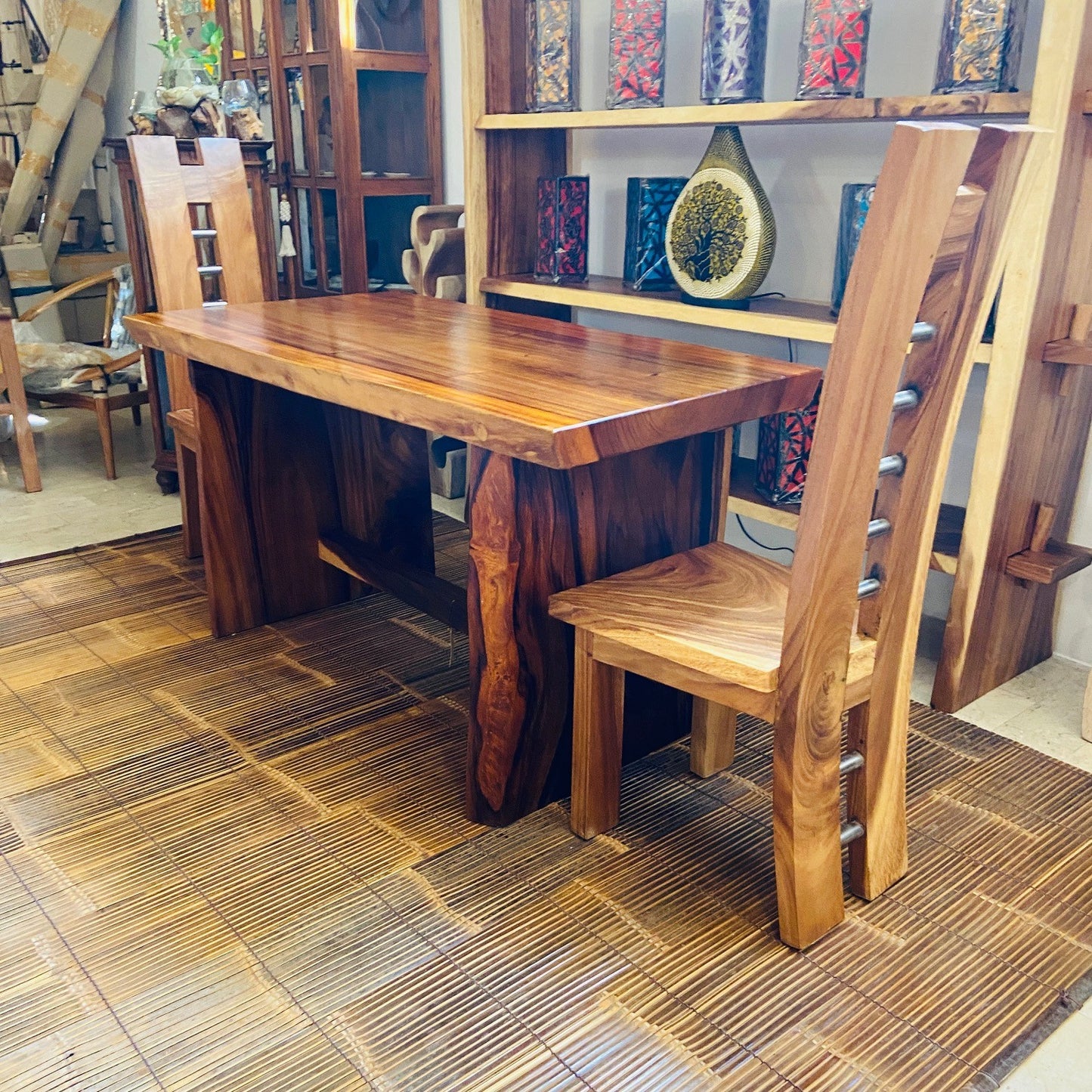 Ethnic table whole slice suar rustic desk