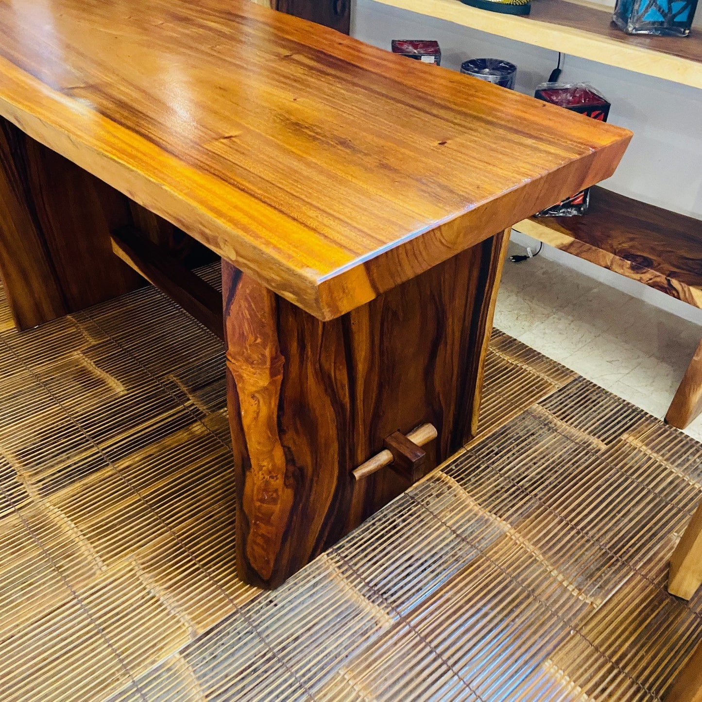 Ethnic table whole slice suar rustic desk