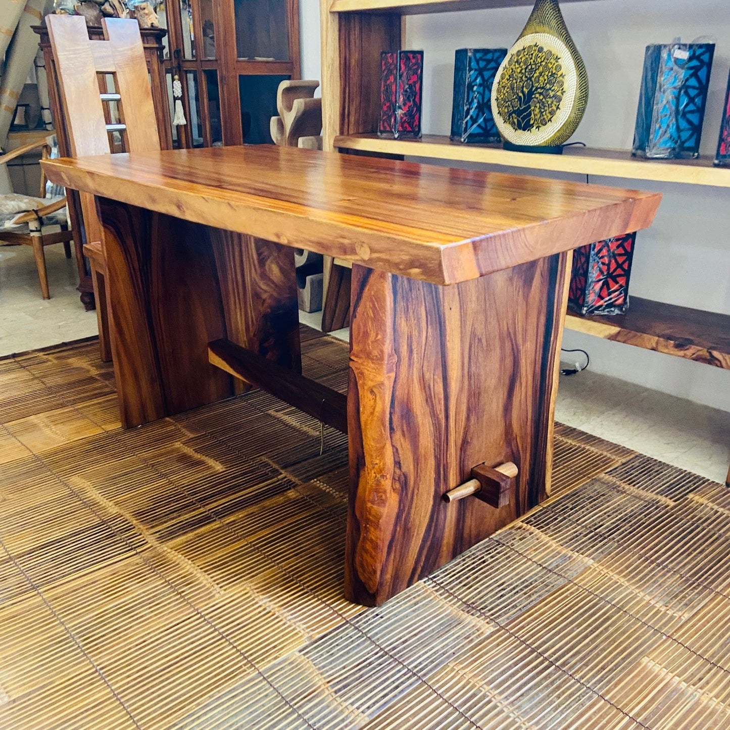 Ethnic table whole slice suar rustic desk