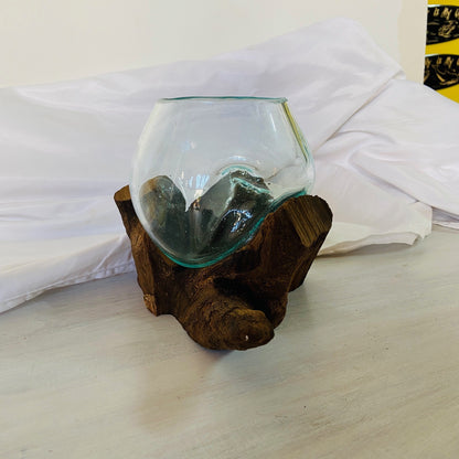 Glass orchid vase on root handcrafted chalice