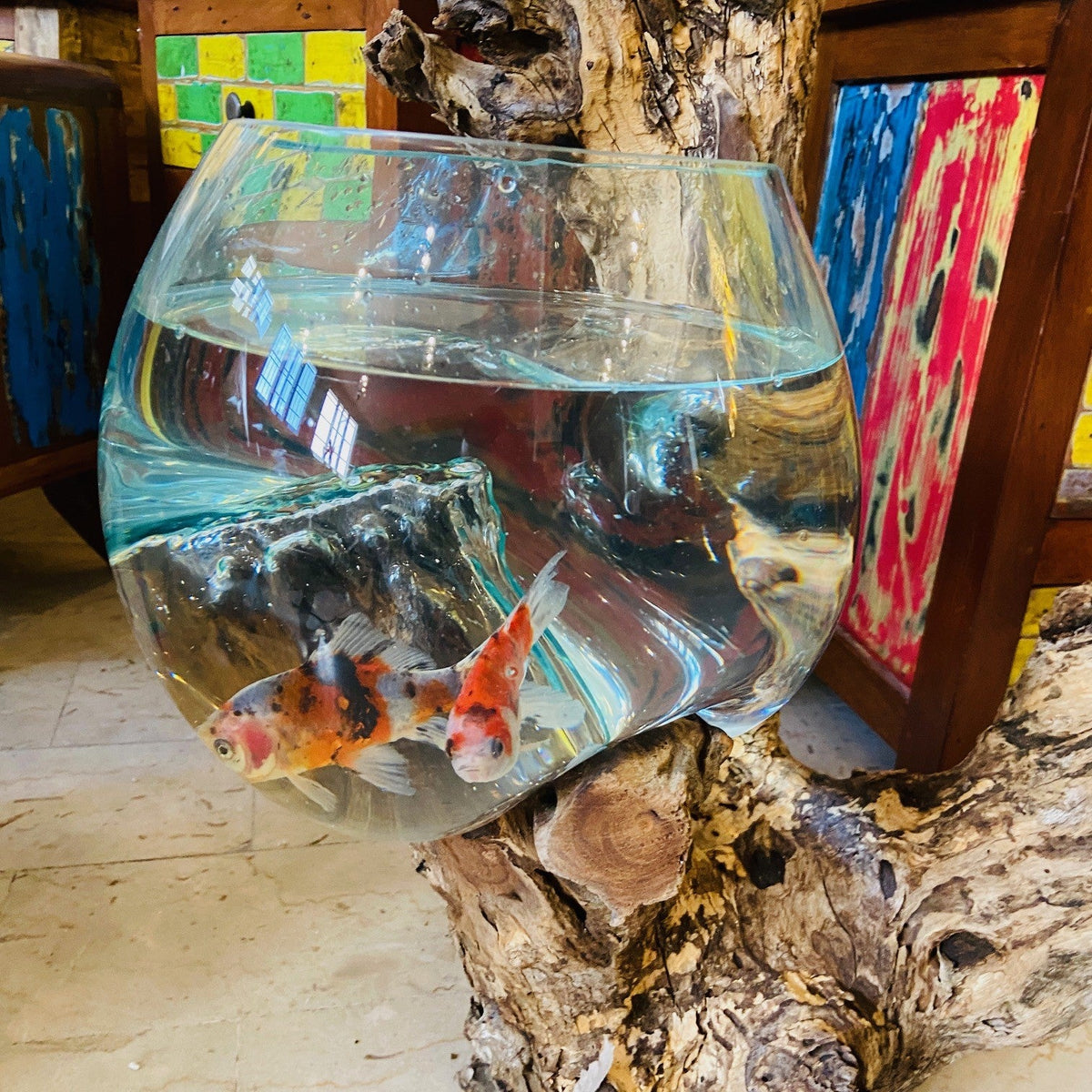 Vaso etnico vetro soffiato su radice acquario - ETNICBAY