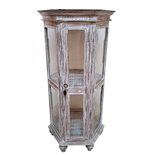 vitrine en bois de teck décapé blanc