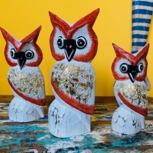 Gufo Set 3 Sculture Soprammobili Civetta Etnica