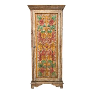 Credenza etnica a colonna armadio vintage intagliata in teak