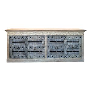 Credenza etnica intagliata legno teak mobile rustico - ETNICBAY