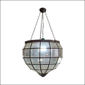 Lampadario etnica in ferro battuto e vetro