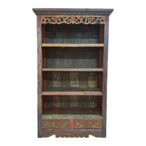 Libreria etnica intagliata mobile espositore con scaffali vintage - ETNICBAY