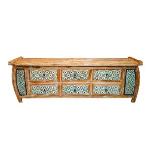 Mobile etnico porta tv in legno teak cassettiera shabby chic