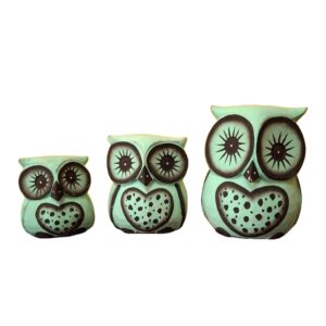 Set di 3 Gufi in Legno Intagliati a mano Decorazione Artigianale Etnica - ETNICBAY