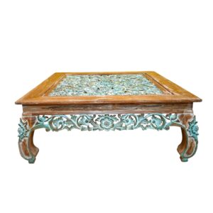 Tavolino etnico da salotto design floreale in legno teak - ETNICBAY